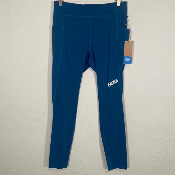 Hoka Teal Performance Crop Tights Leggings Large Side Pockets NWT - Picture 2 of 15